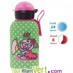 Gourde enfant inox 0,35L Housse verte Bb Flamenco sans bisphnol A ni revtement