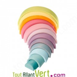 Grand tunnel couleurs pastels bois empilable, 12 pièces, 38 cm