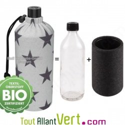 Gourde écologique en verre isotherme textile bio avec étoiles 0.6 litres