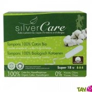 Tampons hygiéniques coton bio, Super, sans applicateur, lot de 18, Silvercare