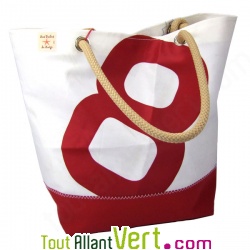 Sac cabas haut en voile de bateau recycl, blanc et rouge, 35x42cm
