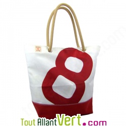 Sac cabas haut en voile de bateau recycl, blanc et rouge, 35x42cm