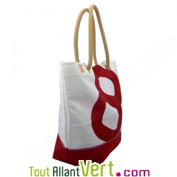 Sac cabas haut en voile de bateau recycl, blanc et rouge, 35x42cm