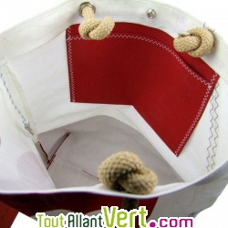 Sac cabas haut en voile de bateau recycl, blanc et rouge, 35x42cm