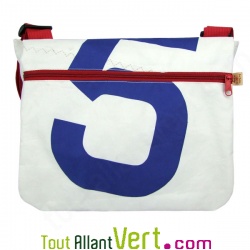 Sac besace en voile de bateau recycl Bleu et rouge, 37 cm