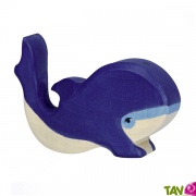 Baleine bleue en bois, petite, 9.5cm