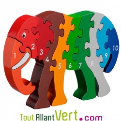 Puzzle en bois éléphant avec nombres de 1 à 10