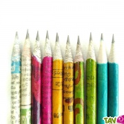 10 crayons de bois en papier journal