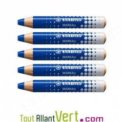 Crayon marqueur effaable Bleu pour tableau blanc et ardoise, lot de 5