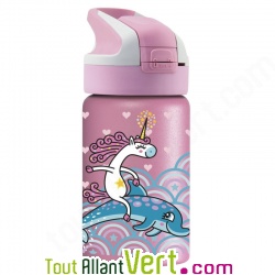 Gourde enfant inox isotherme avec bouchon paille, Licorne 350ml