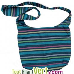 Sac Bandoulire  rayures bleu et vert en Coton Bio