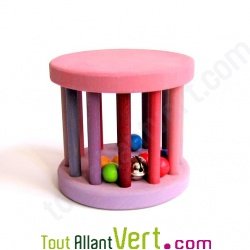 Roue en bois avec bille et clochette, rose