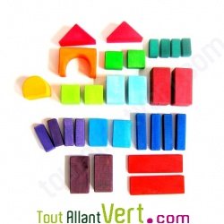 Cube en bois couleur, diffrentes formes, 30 pices