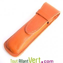 Etui en cuir cognac avec 1 Stylo et 1 porte-mine rtractables