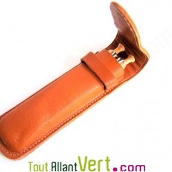 Etui en cuir cognac avec 1 Stylo et 1 porte-mine rtractables