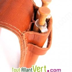 Etui en cuir cognac avec 1 Stylo et 1 porte-mine rtractables