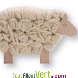 Woody le mouton en bois, jeu de tricot écru, 4 ans +