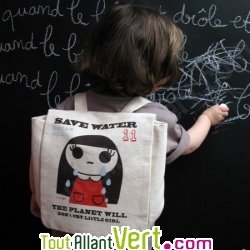 Sac  dos enfant petite fille colo en coton bio 23 x 23 x 7,5 cm